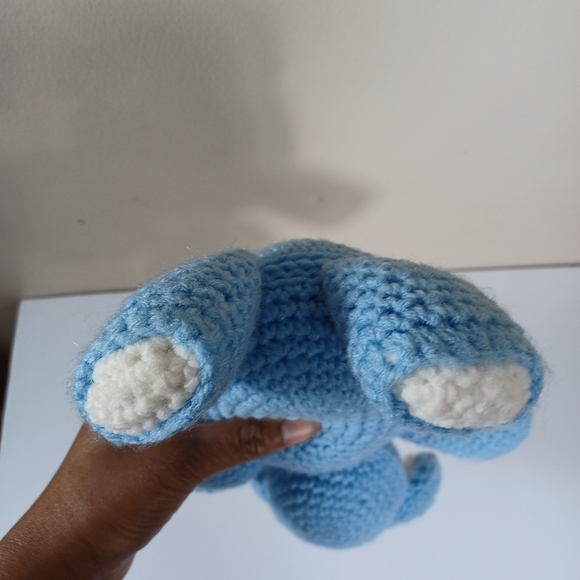 •Handmade Crocheted stuffed Bear sky blue and white 🐻 10in - Picture 5 of 10